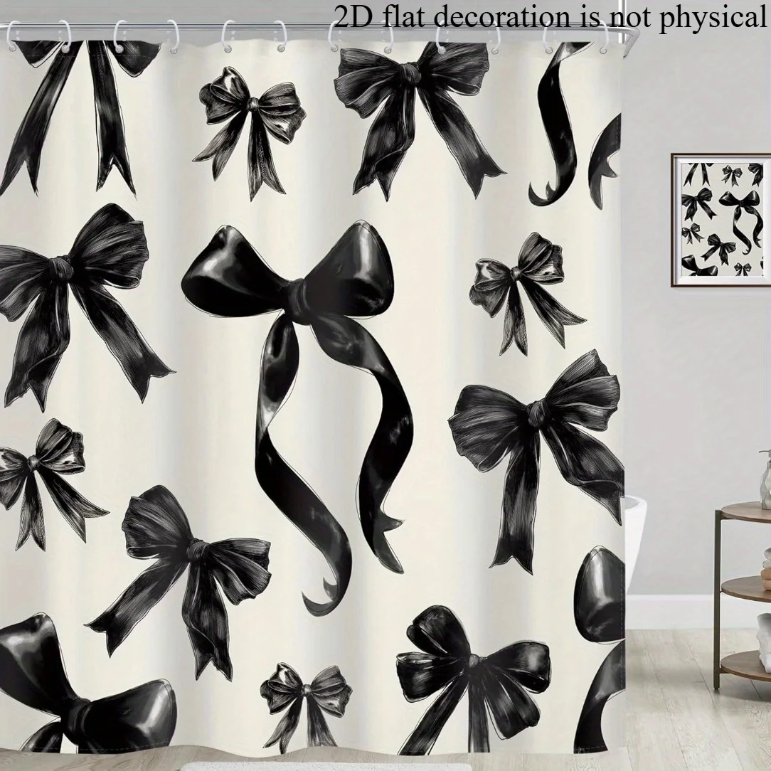 Elegant Black Bow Pattern Shower Curtain Waterproof Bathroom Decor Liner Chic Gothic Style Shower Curtain