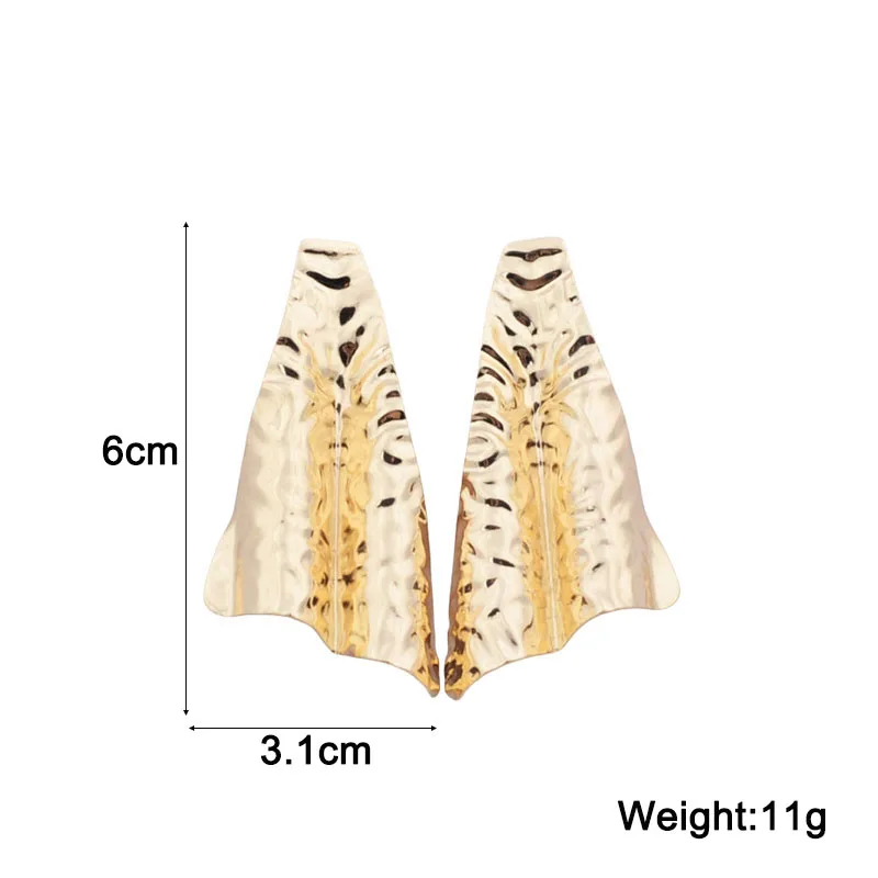 New Personality Folded Leaf Hanging Earrings Exaggerated Women's Dangle Earrings Uneven Heavy Metal Earrings Fashion Jewelry