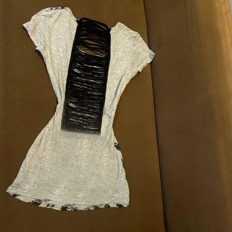 Robe t-shirt gothique à manches courtes pour femmes, vêtements de mode américaine Y2k, robes de sous-culture rétro, vêtements ajourés Sexy