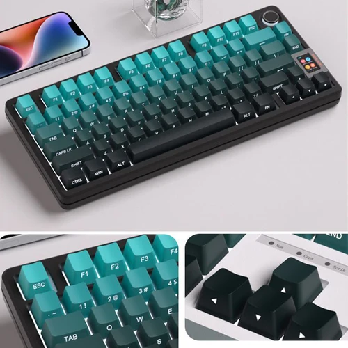 Imagen 2 del producto Teclas cian degradadas de 135 teclas, teclas PBT de doble disparo, impresión lateral, teclas retroiluminadas RGB, perfil de cereza para teclados de interruptores MX