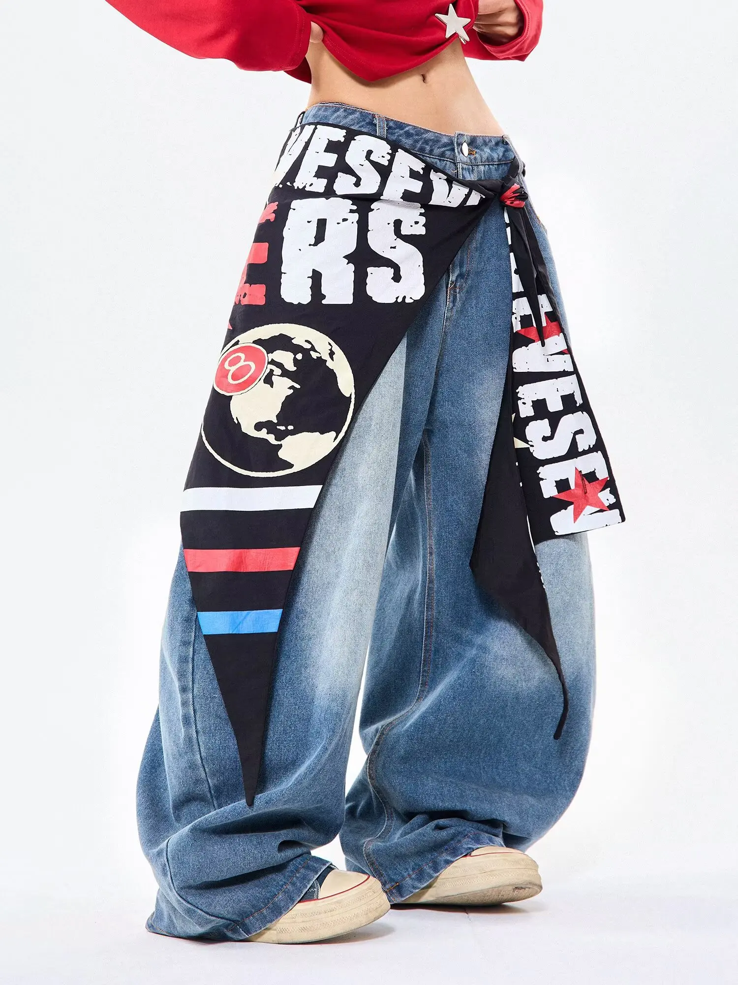 CHIC High Street Japanese Retro Baggy Jeans Loose Denim Pants Women or Men Contrast Color Wide Leg Trousers Trendy Streetwear