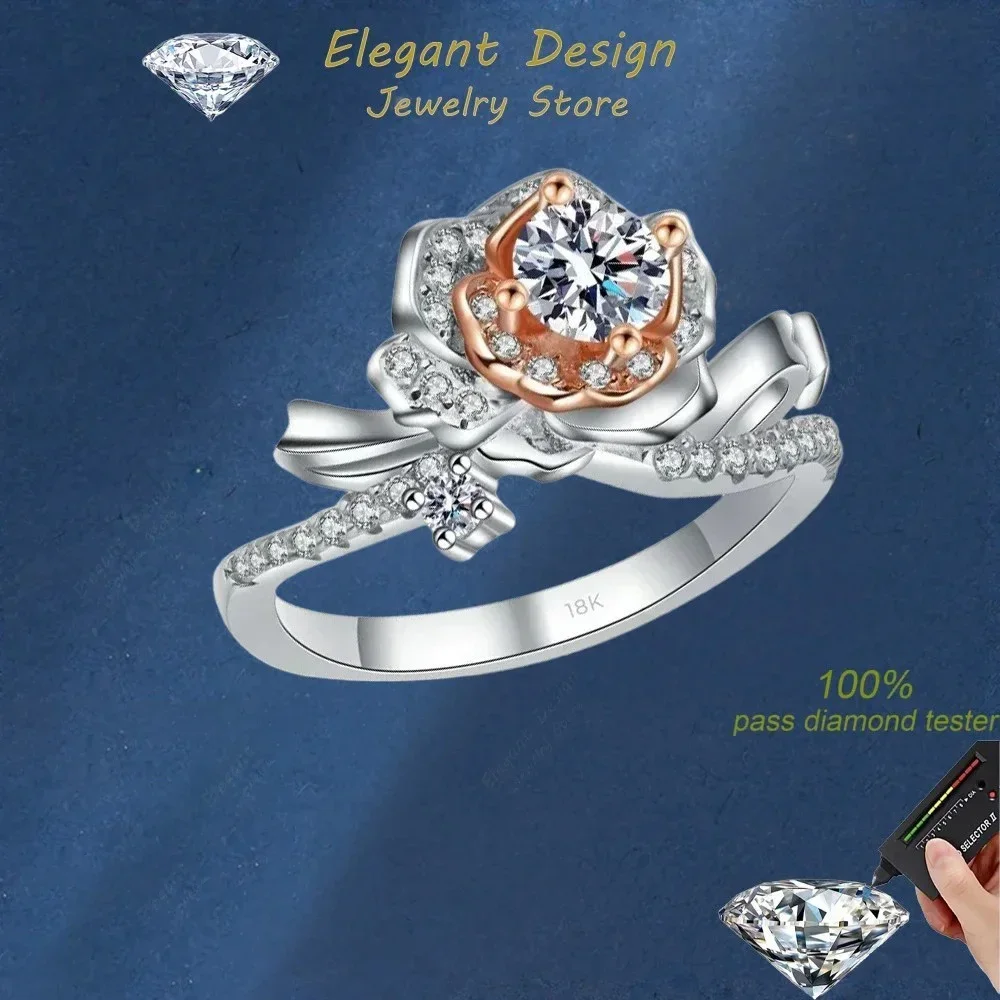 

Elegant Design 0.5 Carat Moissanite Rose Pronged Rings for Girlfriend, 18K White Gold Women Diamond Ring Designer Jewelry