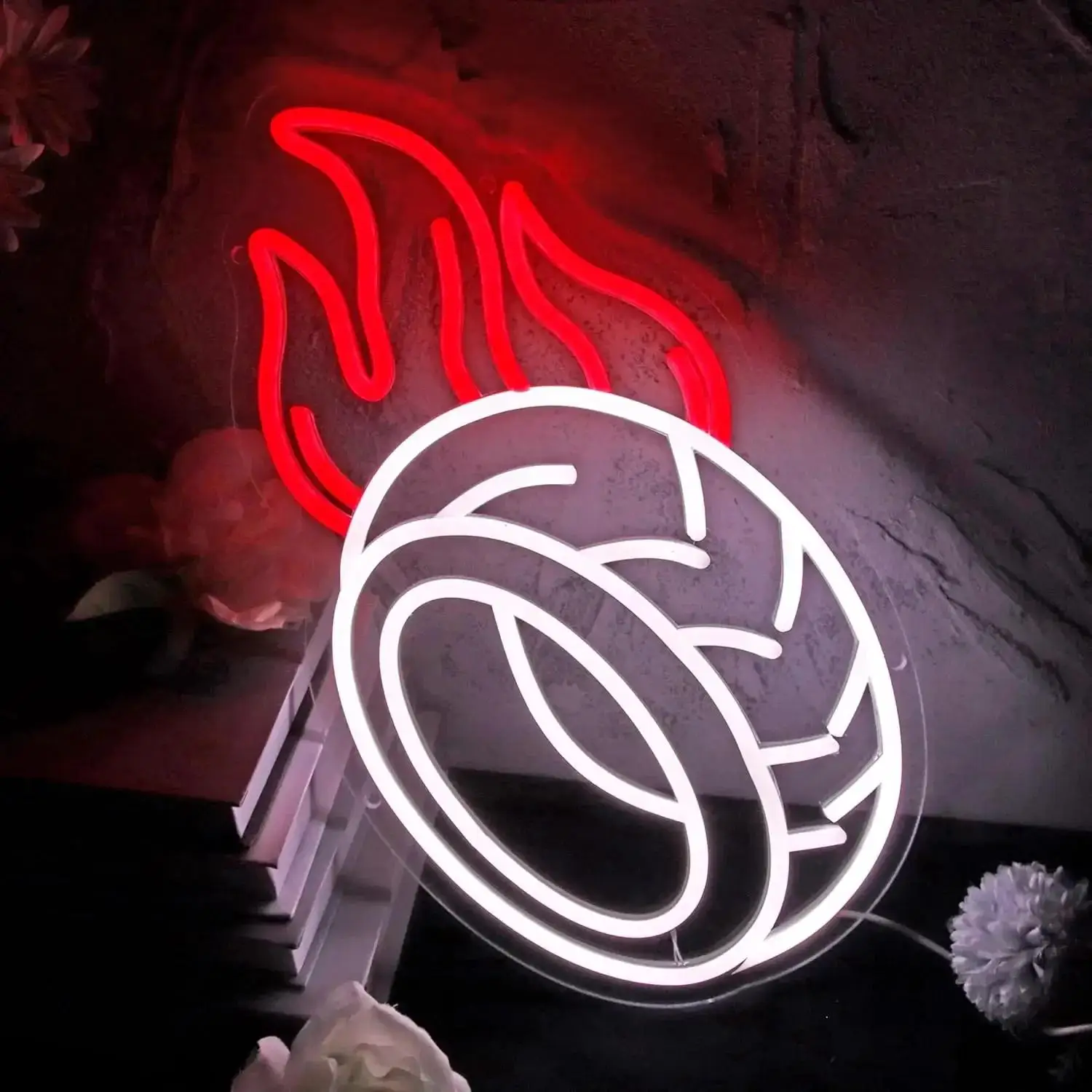 Basketball with Red Flame Neon Sign Dimmable USB LED Sporty Neon Light for Sports Bar Gym Teen Bedroom Party Man Cave Wall Decor