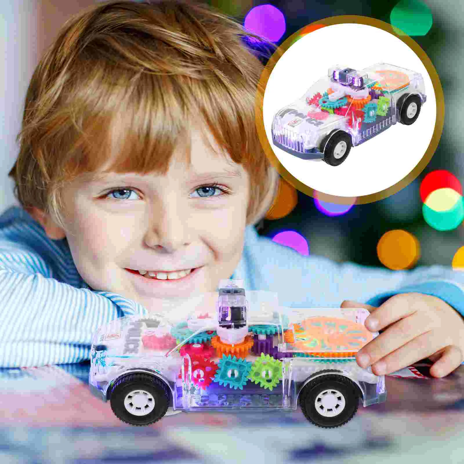 Transparent Gear Car Operated Light up Toys Children's Music Gears for Kids Abs Toddlers 1-3 Cars 3-5