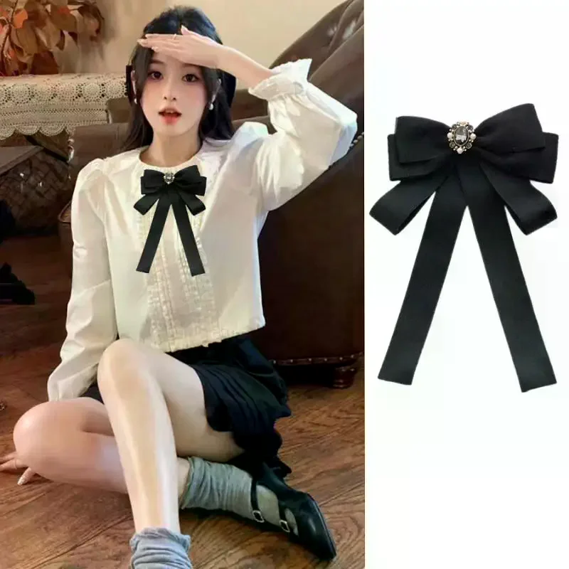 Black Bow Tie Rhinestone Bowknot Brooches For Women Shirt Collar Corsage Jewelry Clothing & Accessories