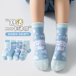 Sanurgente-Chaussettes pour enfants, printemps et été, maille fine, respirantes, Cinnamoroll, chaussettes en coton pour garçons et filles, 4 paires