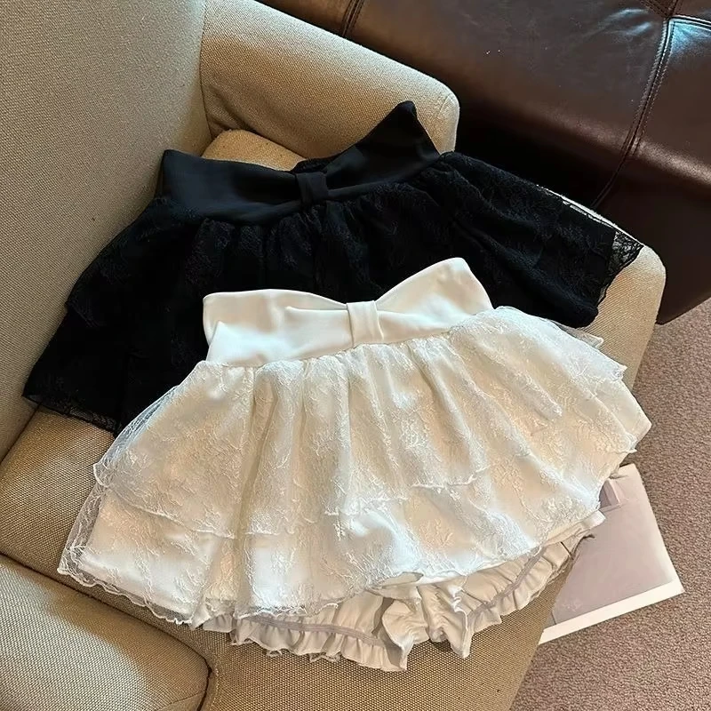 Skirts Women Sweet Lace Patchwork High Waist Elegant Y2k Aesthetic Cake Skirt High Waist Y2k Aesthetic Culottes