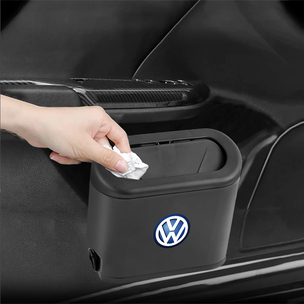 1PCS Portable black Abs car trash can storage box flip-top trash can Car Accessories For Volkswagen R Line R32 Touareg Passat