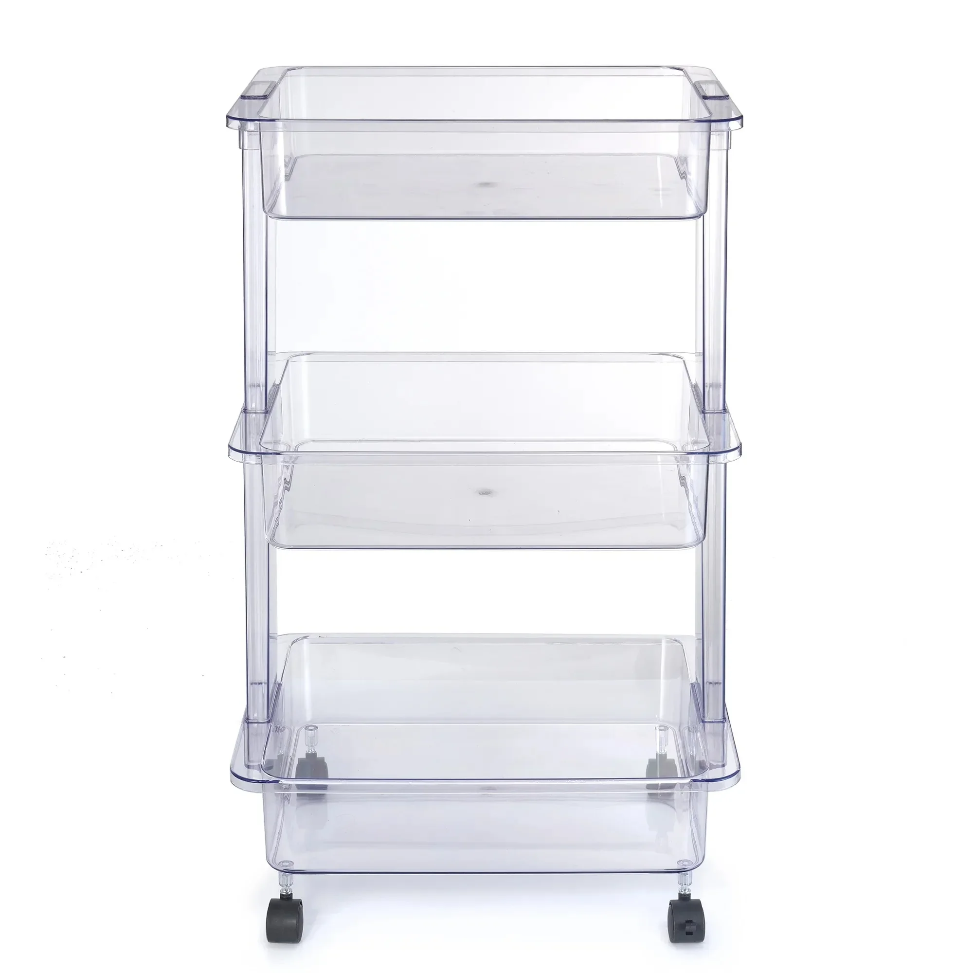 

Three-layer plastic transparent multifunctional storage cart allows you to easily and reasonably plan your space