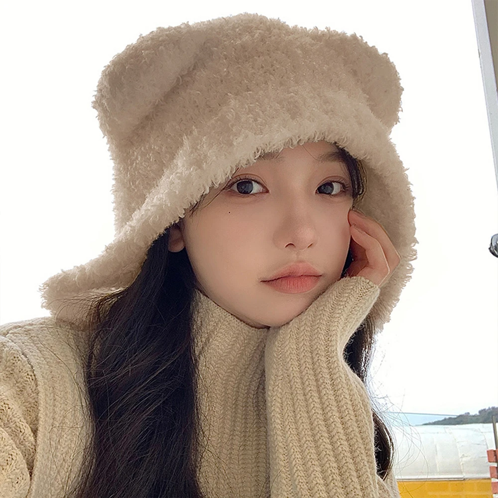 Winter Cover Ears Beanie Hat Ear Flaps Sherpa Ski Snow Hats Knit Fleece Lined Cycling Cap Windproof Warm Cute Style For Women
