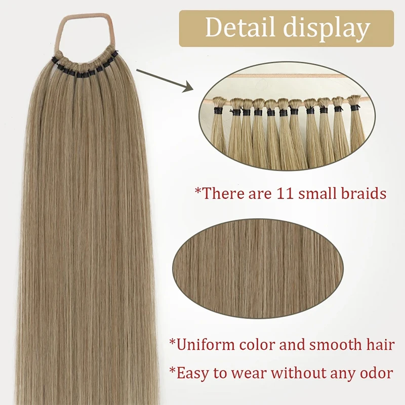 Synthetic Long Straight Ponytail Hair Extension Rubber Band Wrap Around Heat Reistant Ponytail Hairpiece For Women Natural Brown