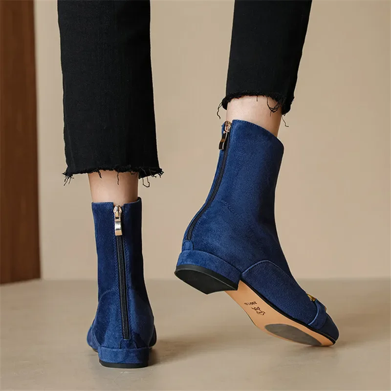 New Autumn Winter Fashion Short Boots Women Shoe Round Toe Boots Casual Chunky Low Heels Shoes for Women Back Zipper Ankle Boots