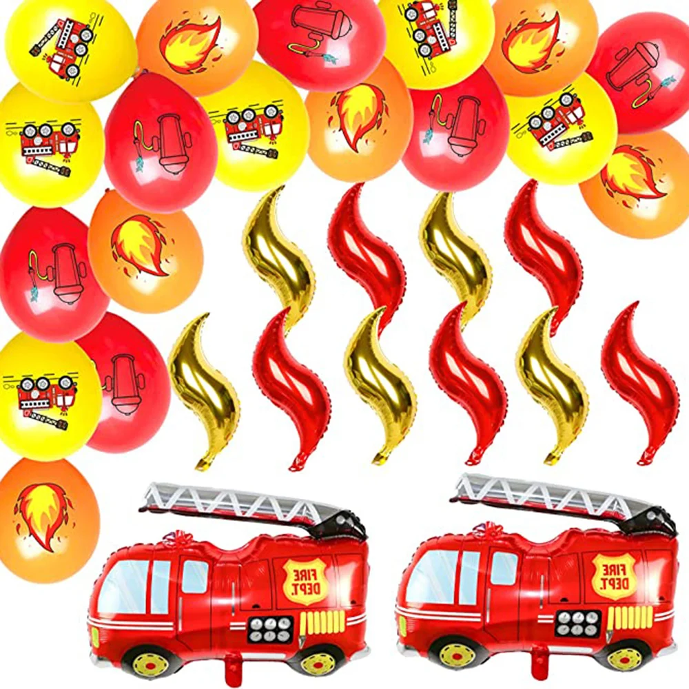 

Fire Truck Birthday Party Supplies Sets Including Foil Flame Latex Balloon Children's School Education Firefighter Decoration