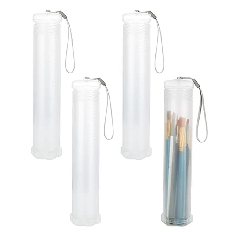 Lot de 4 étuis à pinceaux en plastique, extensible, transparent, long tube porte-pinceau, conteneur de rangement pour crayons