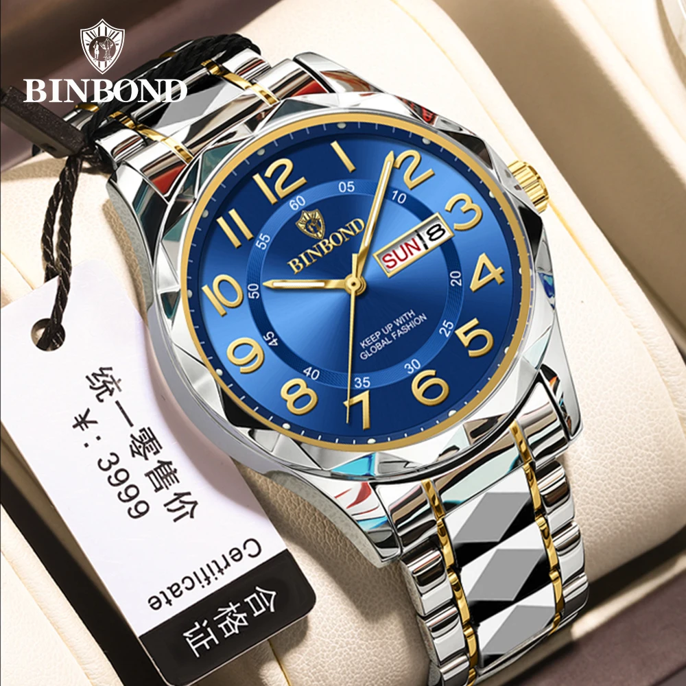 BINBOND Top Luxury Men Watches Business Top Brand Man Wristwatch Waterproof Luminous Date Week Quartz Men\'s Watch High Quality