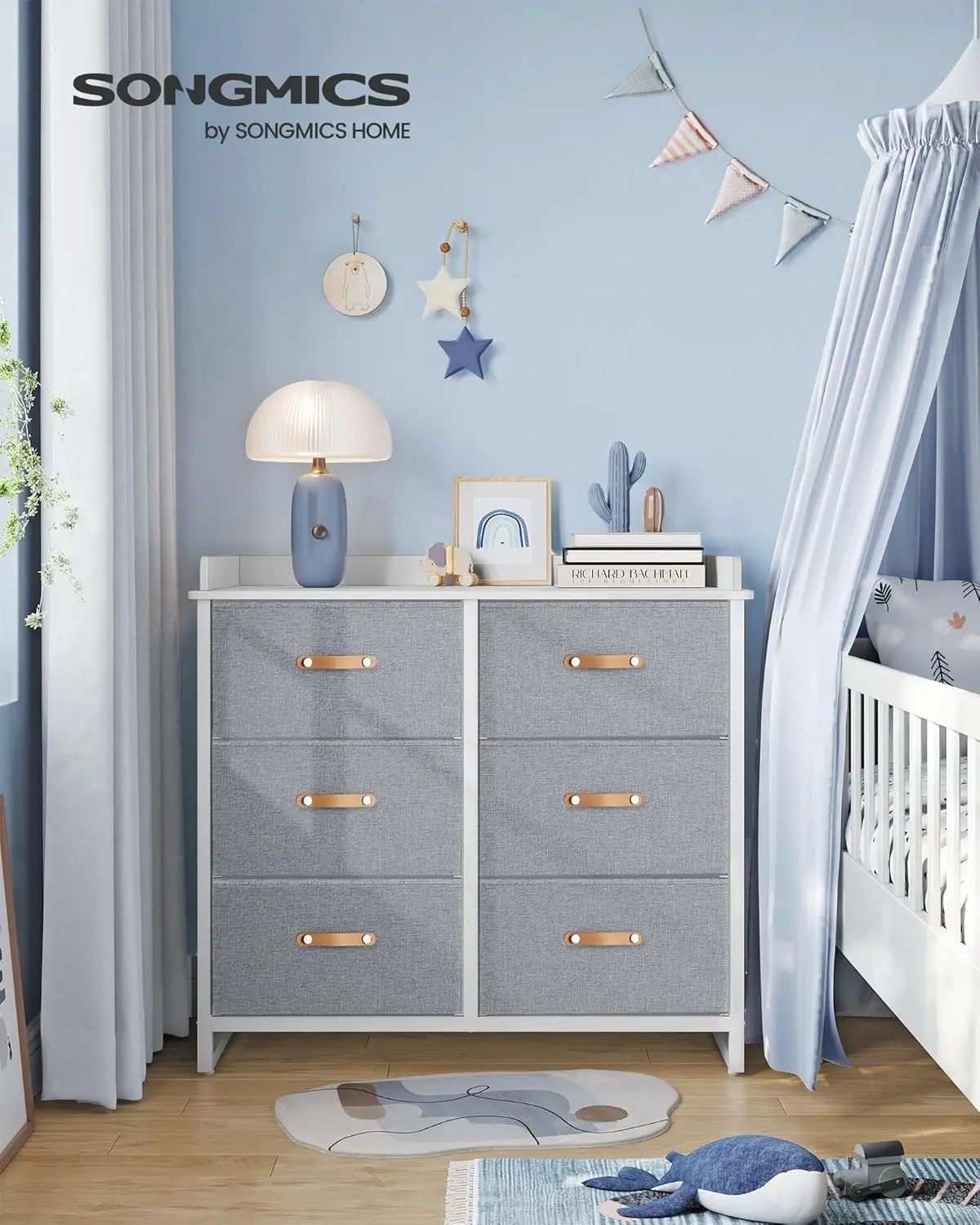 Dresser for Bedroom with 6 Drawers, Chest of Drawers, with Water-Resistant Changing Table, Storage Organizer Cabinet, for Kids R