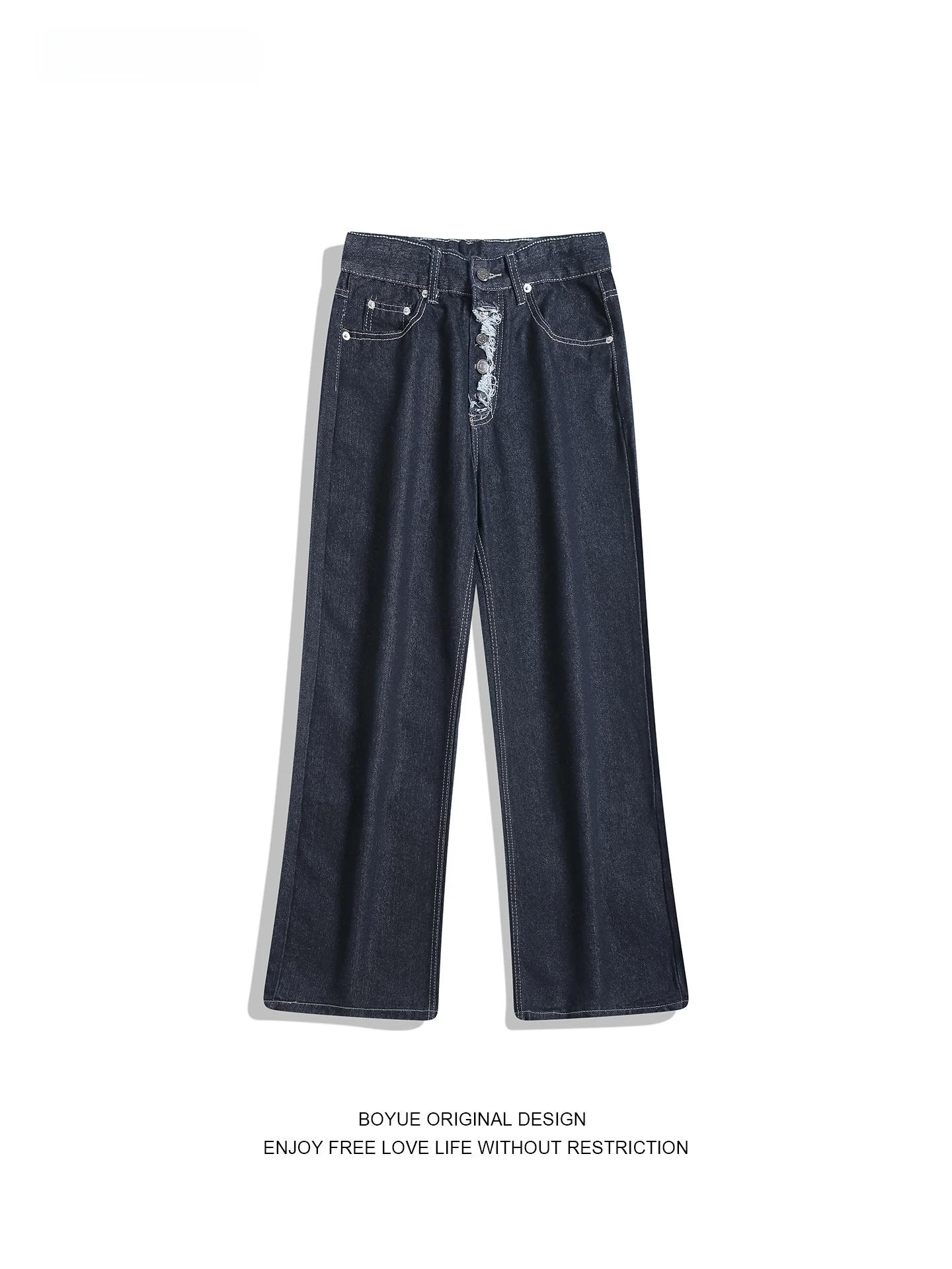 

Мужские джинсы Boyue в американском стиле с потертостями, на пуговицах, с легким расклешением, повседневные, оригинального цвета, модные, облегающие, с широкими штанинами