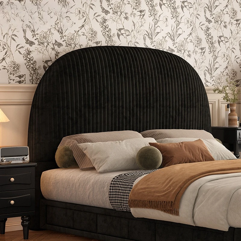 French medieval bed, black retro velvet bed, modern minimalism, wabi-sabi