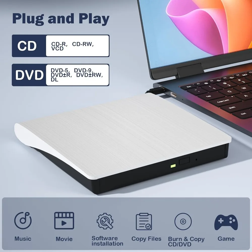 Unidade de dvd externa usb 3.0 usb c cd queimador cd/dvd +/-rw drives ópticos fino portátil dvd cd rom leitor e gravador para computador portátil