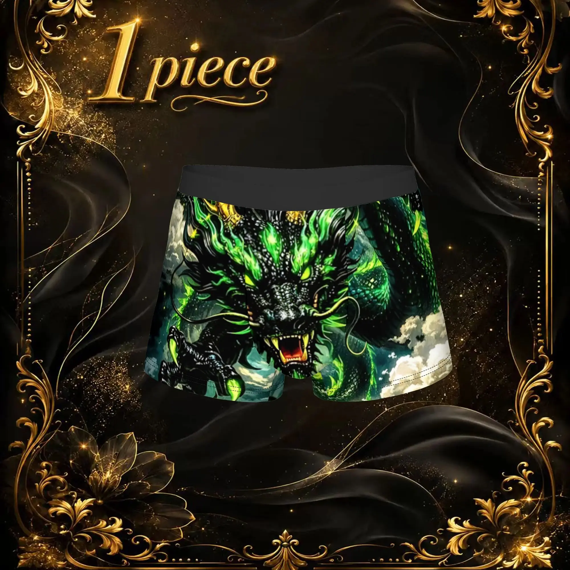 1pc Popular Chinese Cloud Green Dragon Graphic boxers  adults  Homme Panties Men's Underwear Print Shorts Boxer Briefs