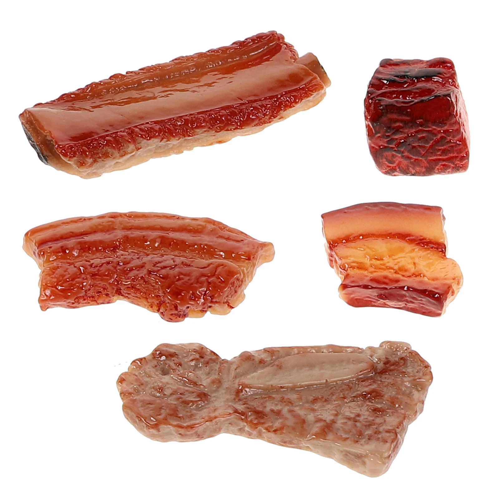 

5pcs Meat Ornaments Lifelike Pork Resin Material Safe Decorative Braised Food Model Pvc Ribs Toy Plaything Toys