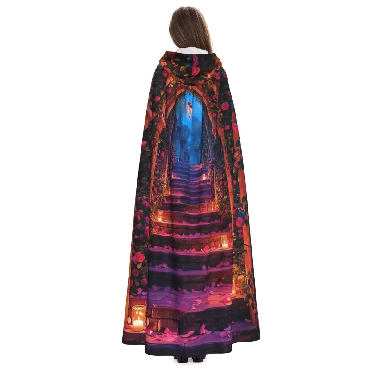 Garden Floral Inspirations Long Hooded Cloak Witch Medieval Costume Cosplay Cape HalloweenCoat Adult Unisex - view 4