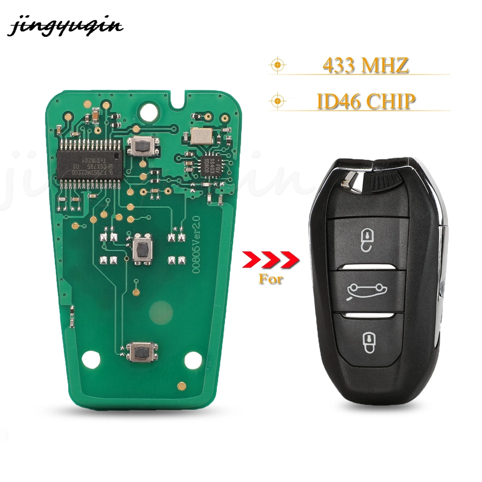 

jingyuqin 3 Buttons Remote Flip Car Key Circuit Board Fob 433MHz ID46 For Citroen Peugeot 208 308 3008 508 5008