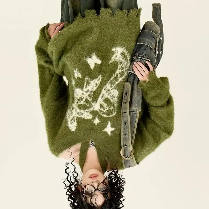 

Новый модный пуловер в американском стиле для женщин, осень-зима 2026, свободный вязаный свитер с бантом на горловине, в стиле High Street