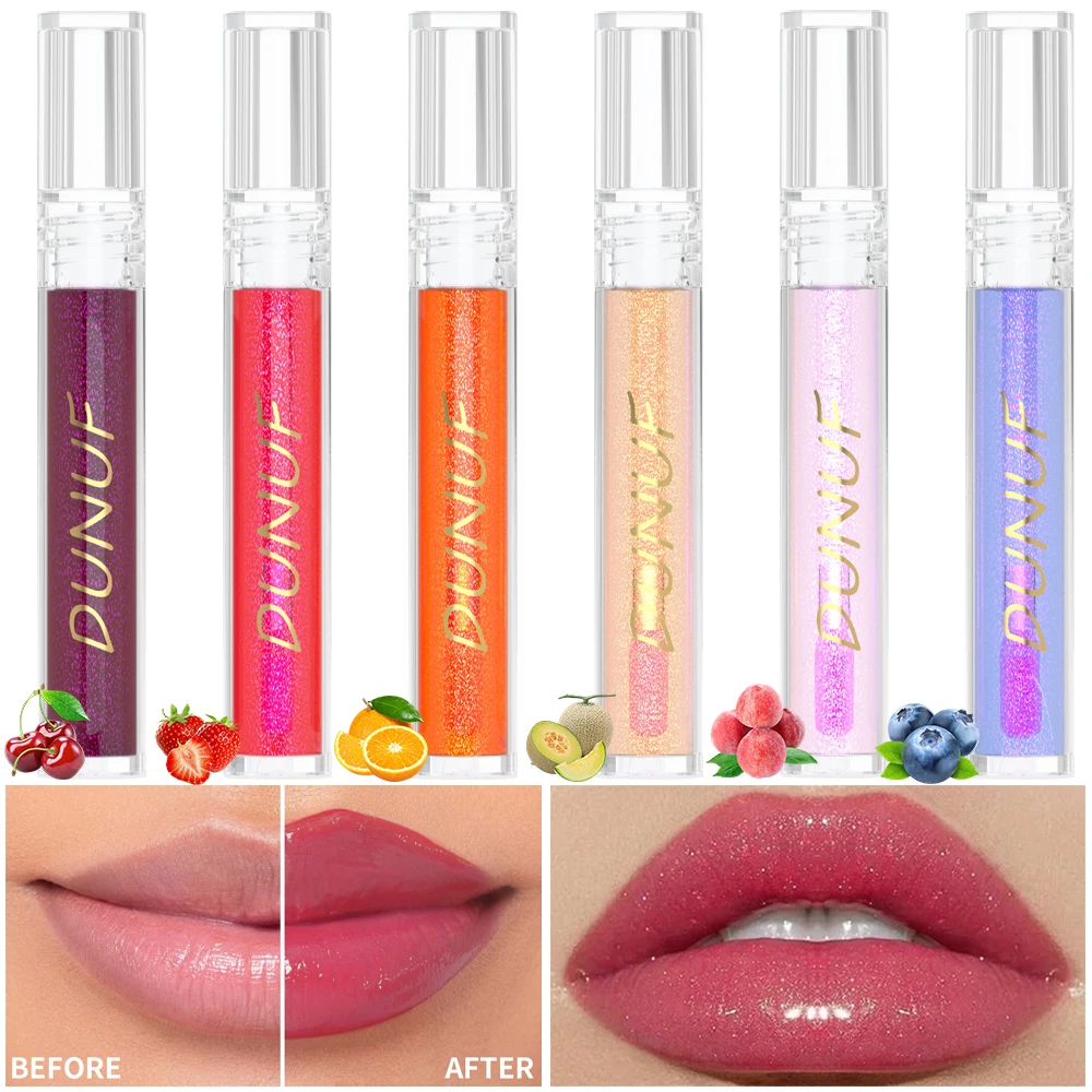 

DUNUF Fruit Lipgloss Color-changing Lip Gloss Lasting Moisturizing Nourishing Shiny Crystal Lipstick Lip Oil Makeup Cosmetics ﻿