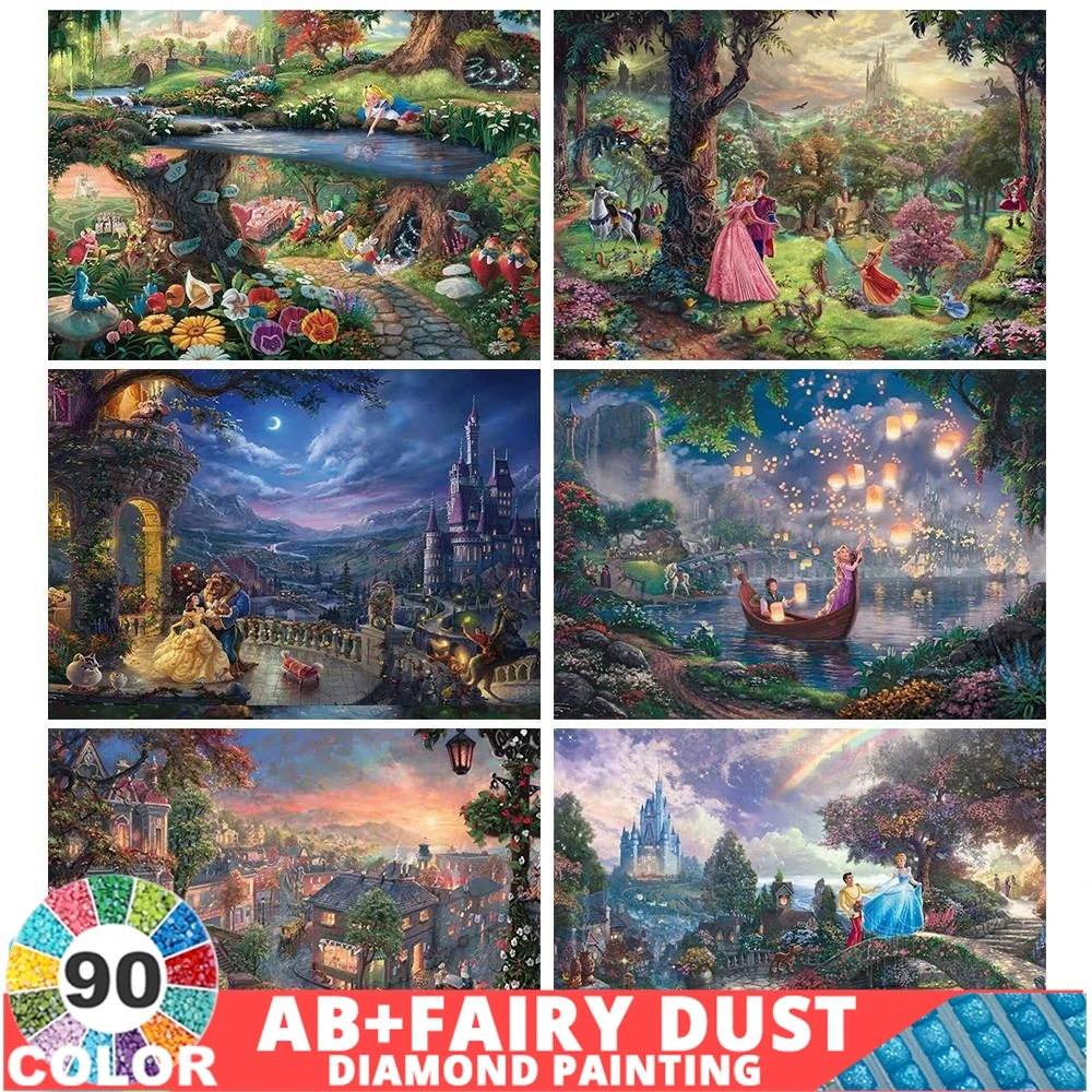 90-kolorowy AB Fairy Dust Disney Castle Landscape Diamond Painting Disney Castle Landscape DIY Set Crafts Gift Home Decor