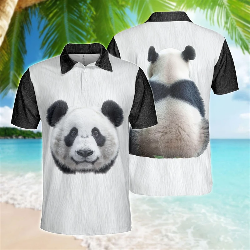 Cute Panda 3D Printed POLO Shirt Funny Animal Polo Shirts For Men Clothes Pandas Eat Bamboo Graphic Graphic Y2K Boy Short Sleeve