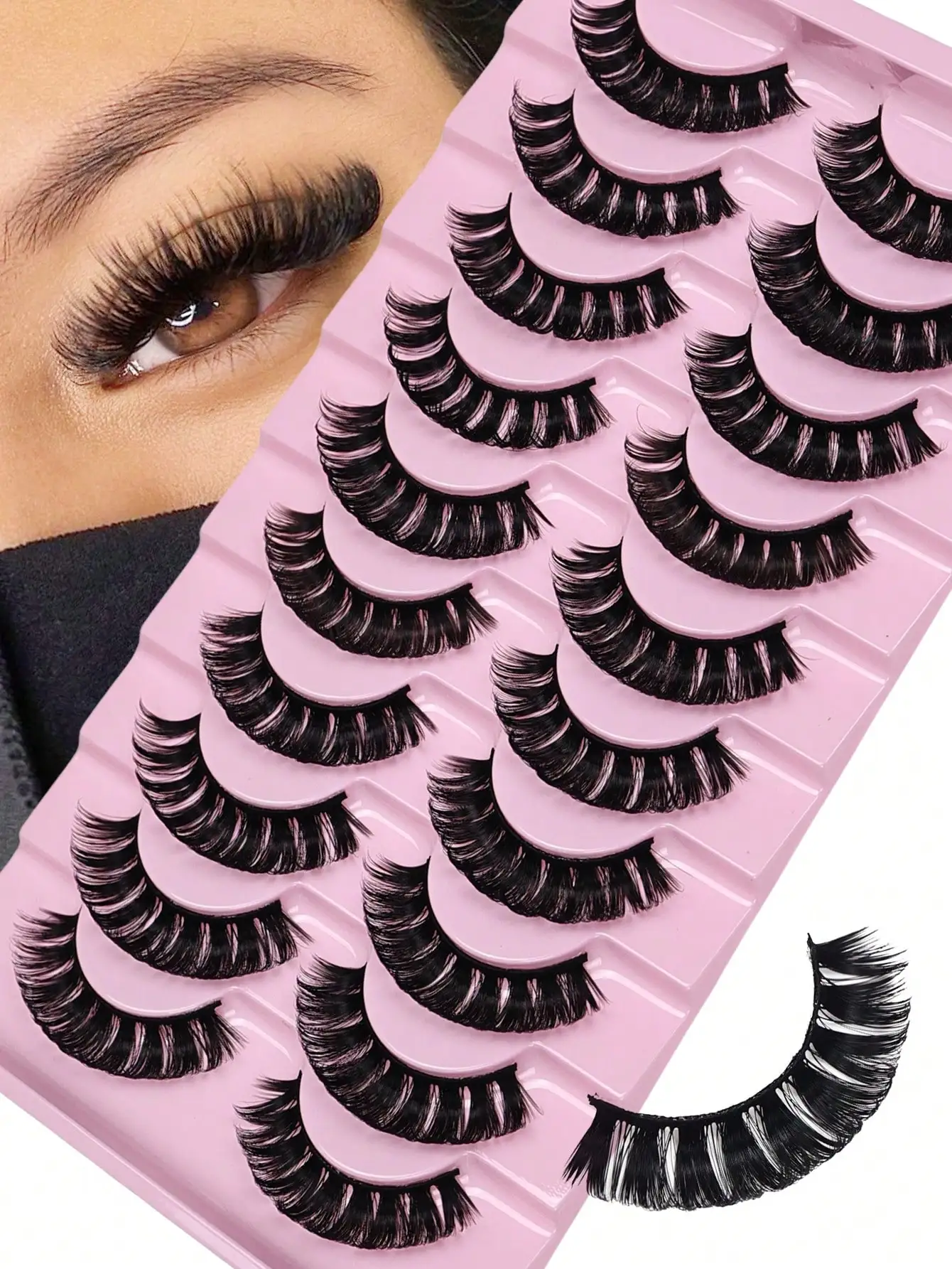 Natürliche Fuchsaugen-Wimpern 10 Paar DD-Curl Russische 3D-Nerzwimpern-Verlängerungen – Detail 1