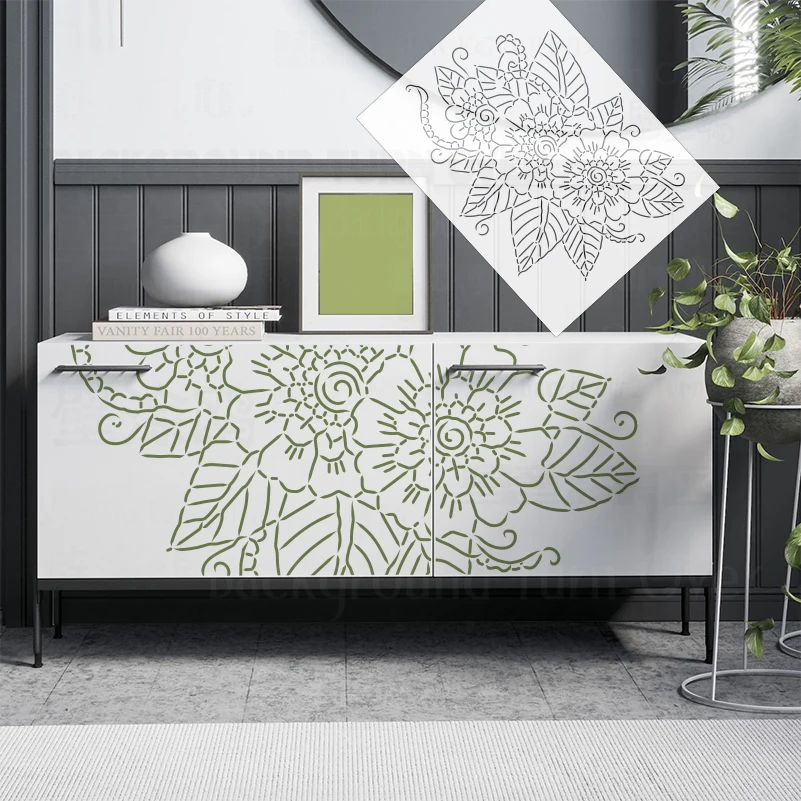52cm - 104cm Stencil Wall For Painting Plaster Template To Paint Brick Decor Decors Linear Floral Blossom Leaf Line Art S561