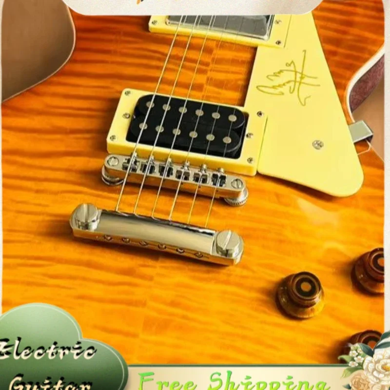Honey LP0S Tiger Flame Single Cut Round Top Electric Guitar Dual Humbuckers Wood Knob Solid Body Guitar Free Shipping Hot Sale