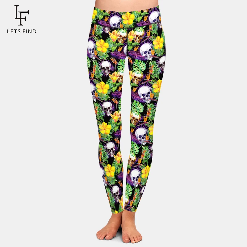 LETSFIND-Leggings de cintura alta para mujer, pantalones de Fitness cómodos y suaves con estampado Digital de calavera en 3D