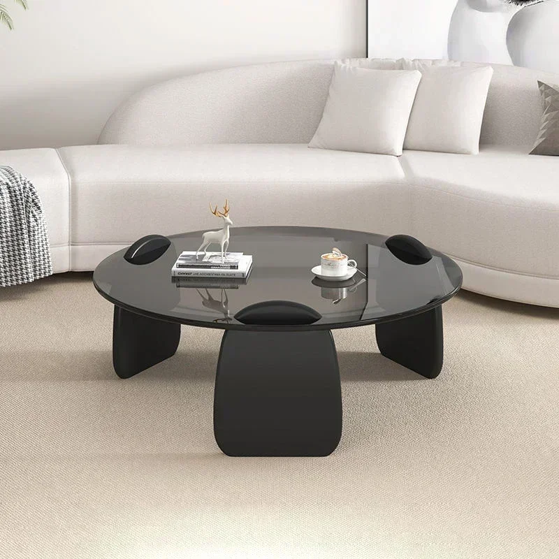 Black Glass Round Table Creative, Living Room Dining Table Easy Clean, Multi Size Coffee Set, Side Office Cafe Home