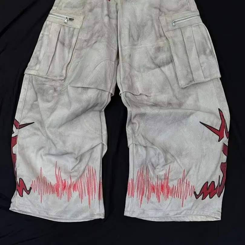 2025 New American And European style Cement white heavy industry vintage classical street style casual long pants