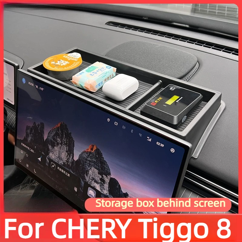 For CHERY Tiggo 8 Accessories 2025-2026 Behind Screen Storage Box,Space Saving,Organizer,Non-Obstructive,Anti-Slip,Sturdy