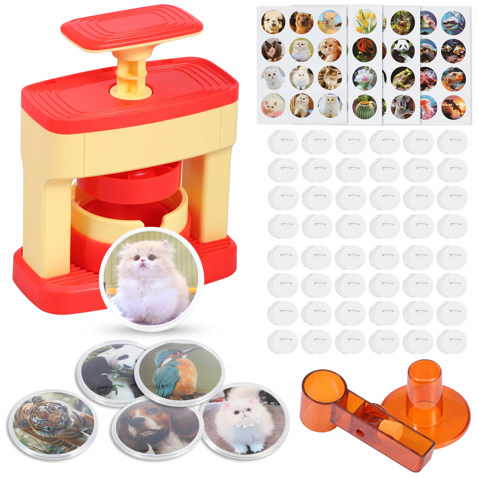 

Kids Badge Maker DIY Pin Button Maker Machine Badge Punch Press Kit with 48 pcs Part Picture Cutter for School Festive Activity