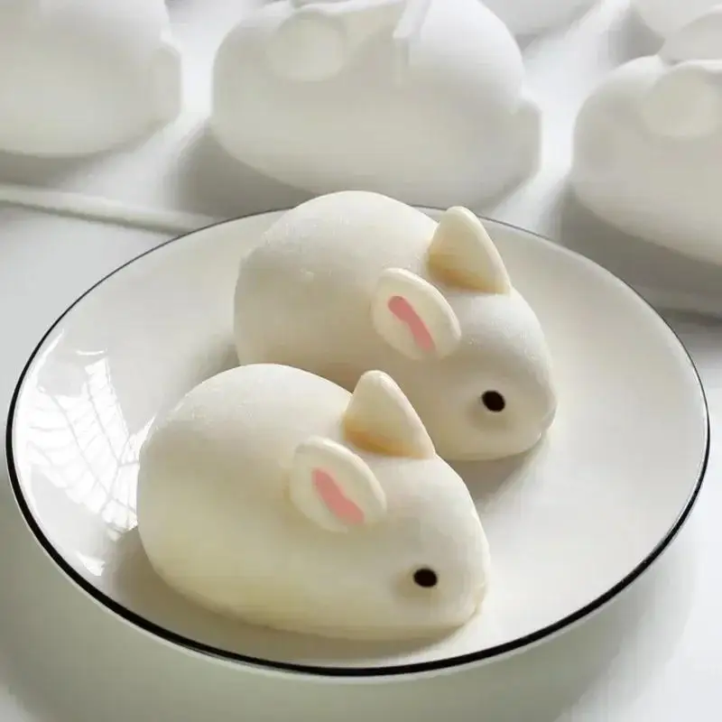 6-Grid Cute Creative White Rabbit Mold Pudding Chocolate Candy Mold Baking Decoration Candle Soap Silicone Mold Wholesale