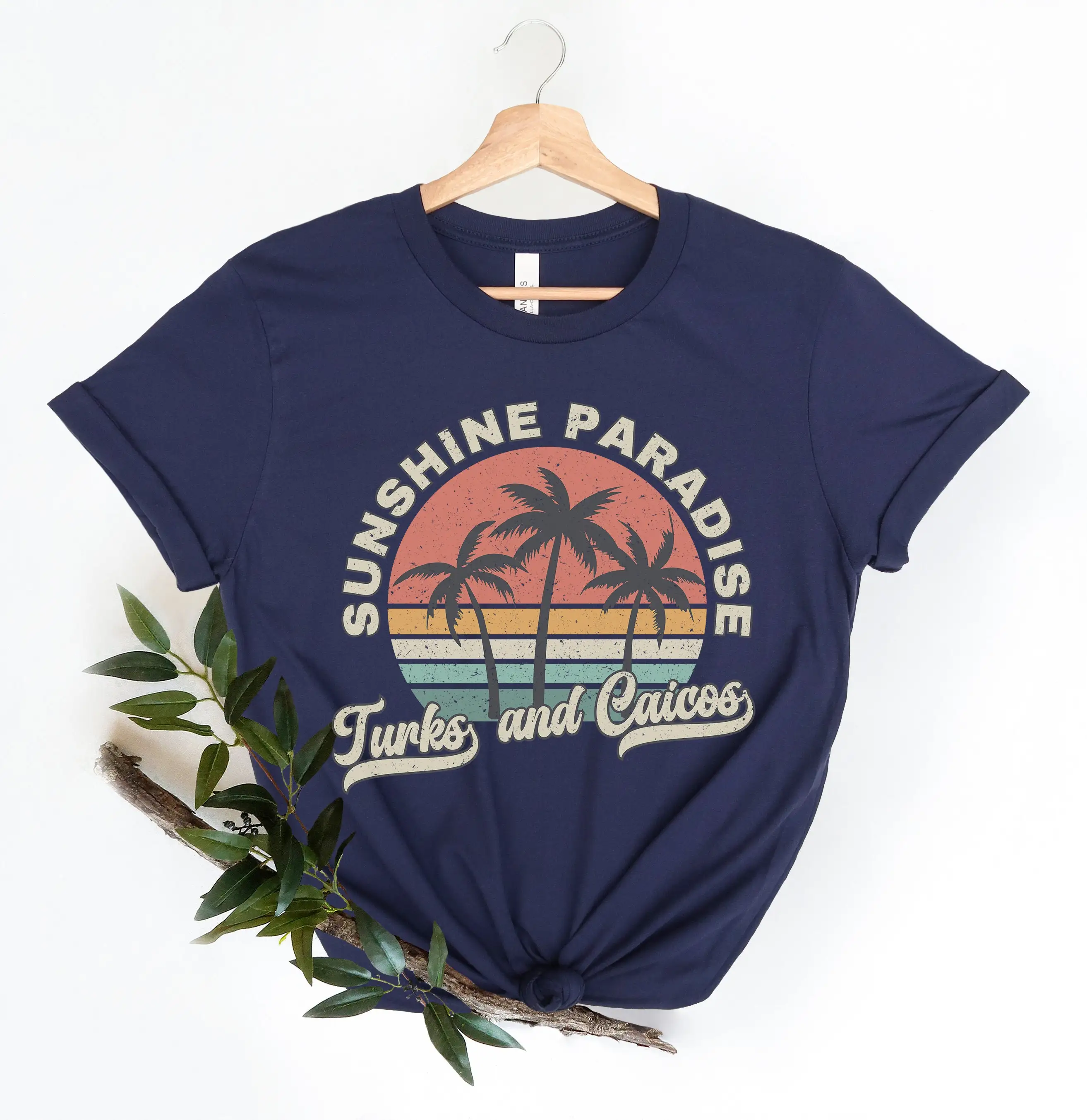 Turks And Caicos T Shirt Bahamas Souvenir Palm Tree Retro Sunset Cruise Honeymoon Travel