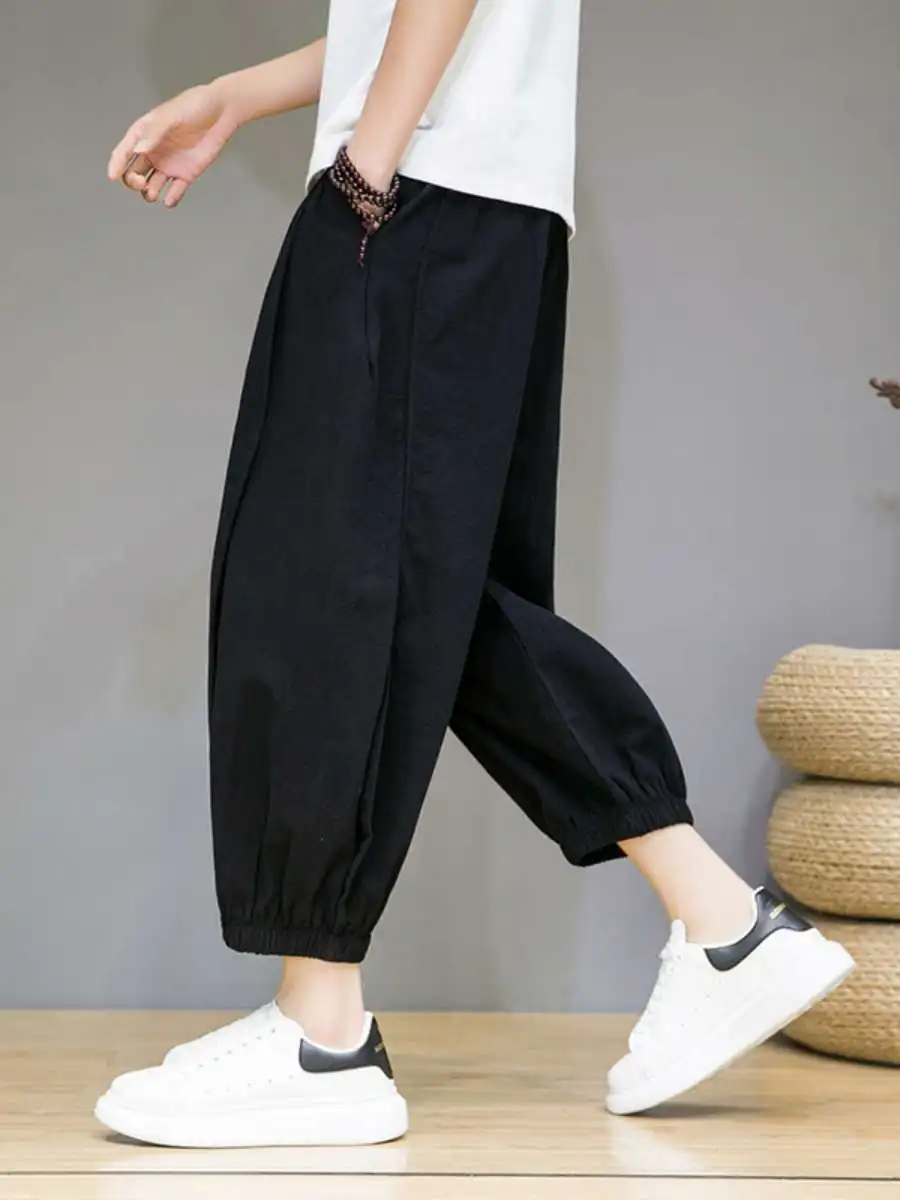 

Ice Silk Slim Fit Seven-Foot Pants Summer Thin Straight Leg Casual Trousers Loose Men's Shorts Harlan Pants Casual Wear