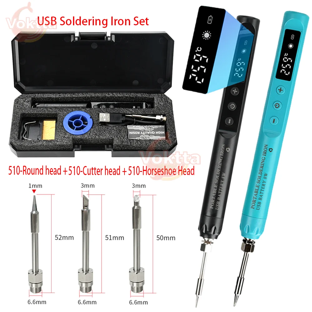 

USB Soldering Iron Set Intelligent Temperature Adjustable Fast Heating Setting 800mAh Battery Cordless Electric Soldering Iron