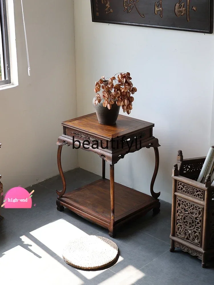 D5556 Bent legs four-legged flower stand table storage case small strip case solid wood antique and old