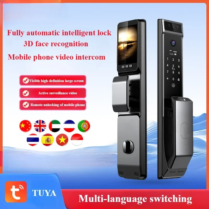 Outdoor Waterproof Lock Wifi Tuya APP Remote Voice Intercom Electronic Door Lock Face Fingerprint Smart Door Lock With Camera