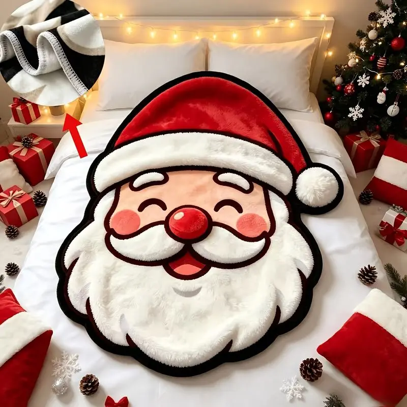 VIKAMA Shaped Santa Claus Throw Blanket with Smiling Face and Beard Fun Christmas Blanket for Couch Bed and Holiday Gift