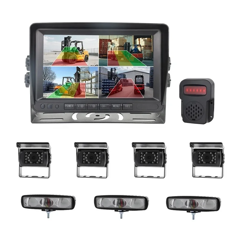 BSD Forklift Pedestrian Detection Camera System External Buzzer with LED Zone Lights Reverse Aid-Collision Prevention