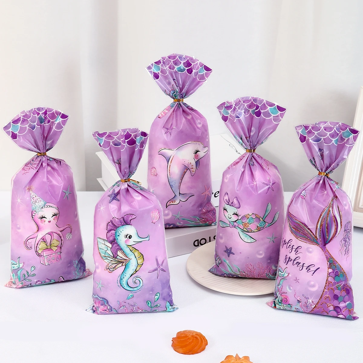 25/50pcs Mermaid Gift Bag, Little Mermaid Gift Candy Treat Bags for Kids Girls Mermaid Themed Birthday Party Supplies Favors