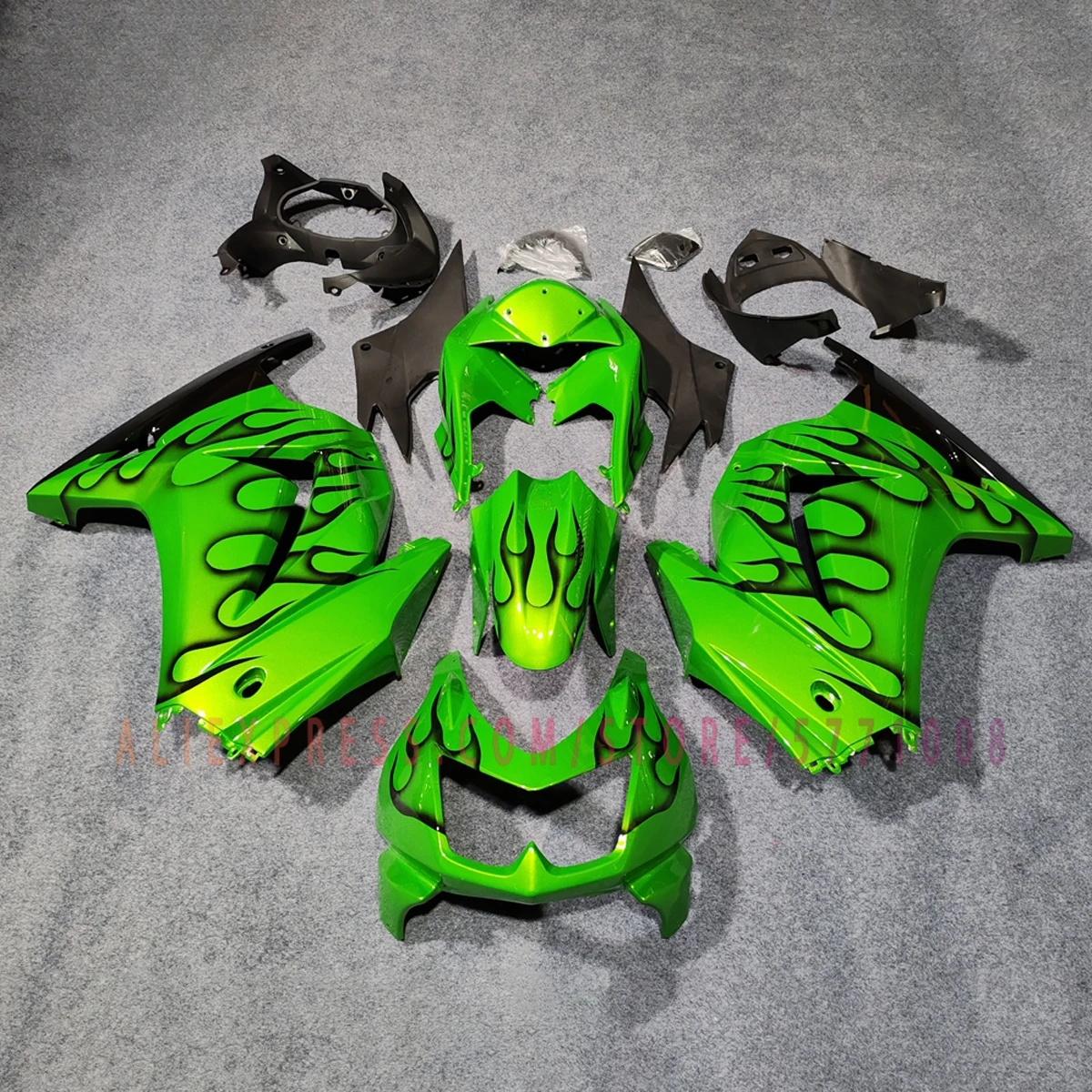 For Ninja250 2008-2012 Replacement Fairing Kit ABS Plastic Painted Fairings Bodywork Cowl Panels Custom Black Green Flame