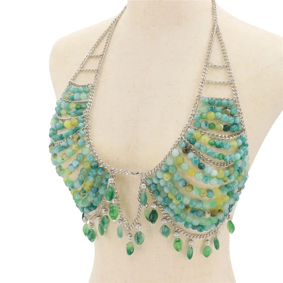 Handmade Beaded Pearl Choker Body Chain Sexy Necklace For Hot Girl Performance Outfits Nightclub Stage Costume Accessories